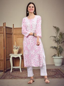 Seva Chikan - Embroidered Pink Mal Mal Lucknowi Chikankari Kurta