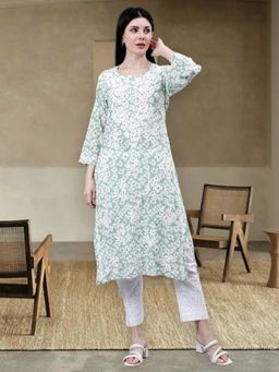 Seva Chikan - Embroidered Green Mal Mal Lucknowi Chikankari Kurta