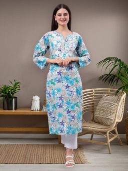 Seva Chikan - Embroidered Blue Mal Mal Lucknowi Chikankari Kurta