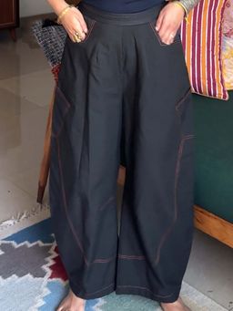 Babhru - Charcoal Elasticated Stitch Pattern Pant