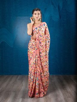 EXCLUSIVA - Multicolor Blended Shimmer Georgette Printed Saree with Unstitched Blouse