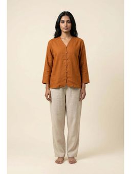 dhaaga - Rust Women Premium Pure Solid Shirt