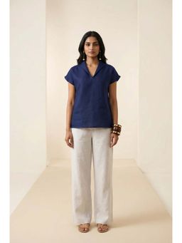 dhaaga - Navy Blue Women Premium Pure Solid Top