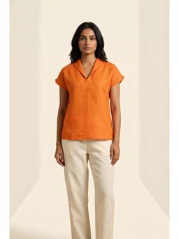 dhaaga - Orange Women Premium Pure Solid Top
