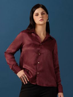 Globus - Women Maroon Jacquard Collar Neck 1 Shirt