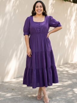 Globus - Women Purple Poplin Square Neck 1 Dress