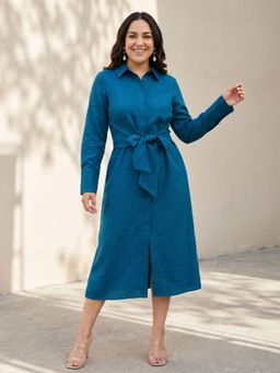 Globus - Women Teal Polyester Collar Neck 1 Dress