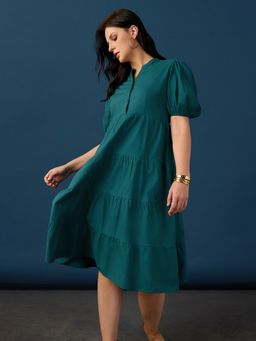 Globus - Women Teal Cotton Mandarin Neck 1 Dress