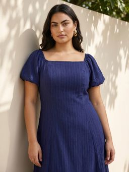 Globus - Women Blue Moss Crepe Square Neck 1 Dress