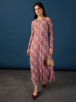 Globus - Women Pink Mesh Round Neck 1 Dress