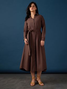 Globus - Women Brown Poplin Collar Neck 1 Dress, 1 Belt