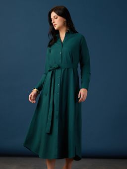 Globus - Women Green Poplin Collar Neck 1 Dress, 1 Belt