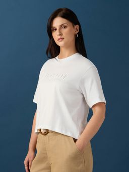 Globus - Women White Cotton Round Neck 1 T-Shirt
