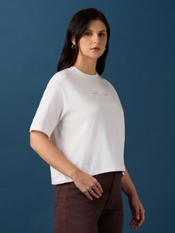 Globus - Women White Cotton Round Neck 1 T-Shirt