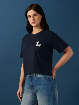 Globus - Women Blue Cotton Round Neck 1 T-Shirt