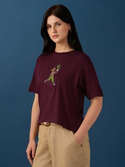 Globus - Women Maroon Cotton Round Neck 1 T-Shirt