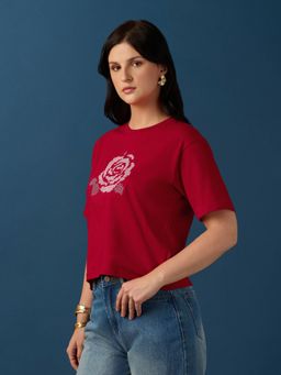 Globus - Women Red Cotton Round Neck 1 T-Shirt