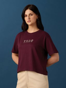 Globus - Women Maroon Cotton Round Neck 1 T-Shirt