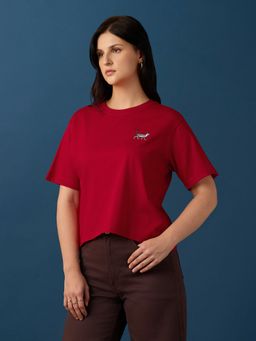 Globus - Women Red Cotton Round Neck 1 T-Shirt