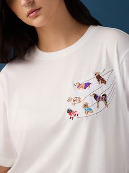 Globus - Women White Cotton Round Neck 1 T-Shirt