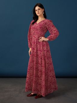 Globus - Women Maroon Georgette V-Neck 1 Dress