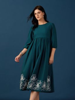 Globus - Women Teal Cotton Flex Round Neck 1 Dress