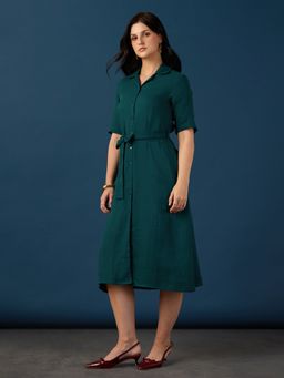 Globus - Women Green Cotton Collar Neck 1 Dress, 1 Belt