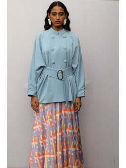 Nirmooha - Purple Geometric Printed Umbrella Skirt with Belt