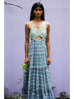 Nirmooha - Blue Infinity Embellished Tiered Maxi Dress