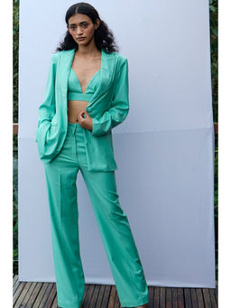 Nirmooha - Green Soli Bralette with Blazer and Pant with Belt