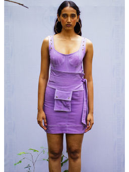 Nirmooha - Lavender Denim Stitch Detailing Bodycon Dress
