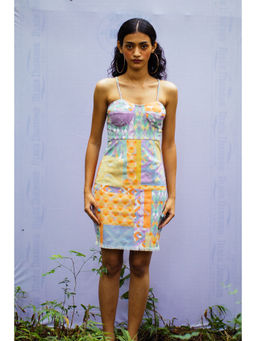 Nirmooha - Yellow Geo Printed Denim Fit Dress