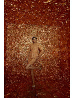 Nirmooha - Gold Tweed Jacket and Skirt with Belt