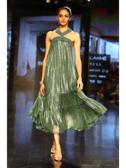 Nirmooha - Green Halter Neck Midi Dress