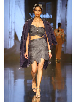 Nirmooha - Grey Asymmetrical Corded Skirt with Belt