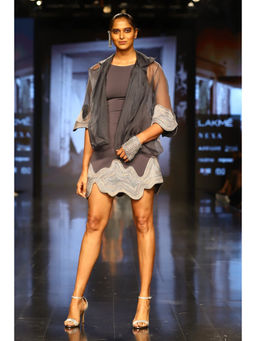 Nirmooha - Grey Cording Detail Mini Dress