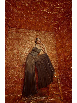 Nirmooha - Brown Embellished Corset and Palazzo with Dupatta