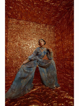 Nirmooha - Blue Printed Crop Top with Palazzo