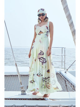 Nirmooha - Off White Printed Keyhole Panel Maxi Dress