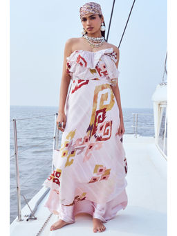 Nirmooha - Peach Patola Printed Off Shoulder Maxi Dress