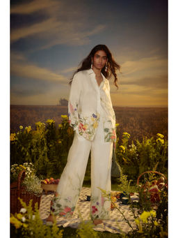 Nirmooha - White Sunny Meadow Ensemble Shirt and Pant with Belt