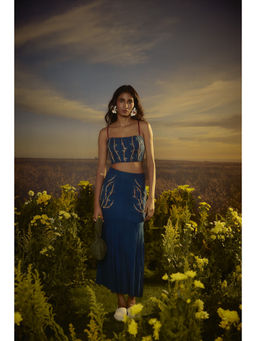 Nirmooha - Blue Effortless Edge Bralette and Skirt with Belt