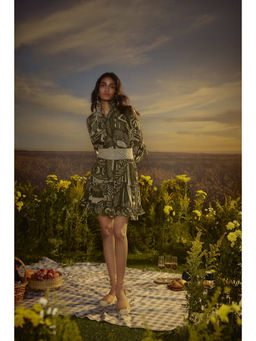 Nirmooha - Green Polished Precision High Neck Mini Dress