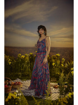 Nirmooha - Blue Printed Horizon Midi Dress