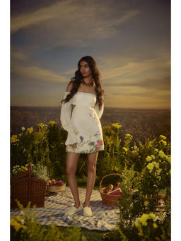 Nirmooha - White Textured Cotton Muse Floral Dress