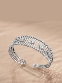ANAQA JEWELS - Emerald Cut Statement Silver Cuff Bracelet