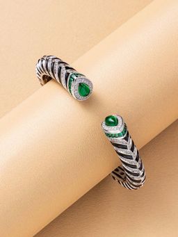 ANAQA JEWELS - Vintage Stripes Gem Green Cuff Bracelet