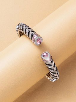 ANAQA JEWELS - Vintage Stripes Gem Pink Cuff Bracelet