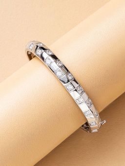 ANAQA JEWELS - Geometric Grid Stone Silver Bracelet