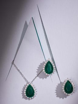 ANAQA JEWELS - Dewdrop Green Pendant with Chain and Earrings